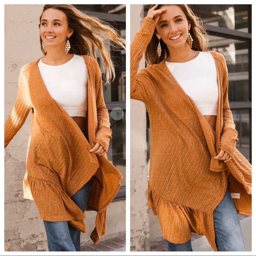#17 Boho Ribbed Long Sleeve Ruffled Cardigan - Picture 6 of 8